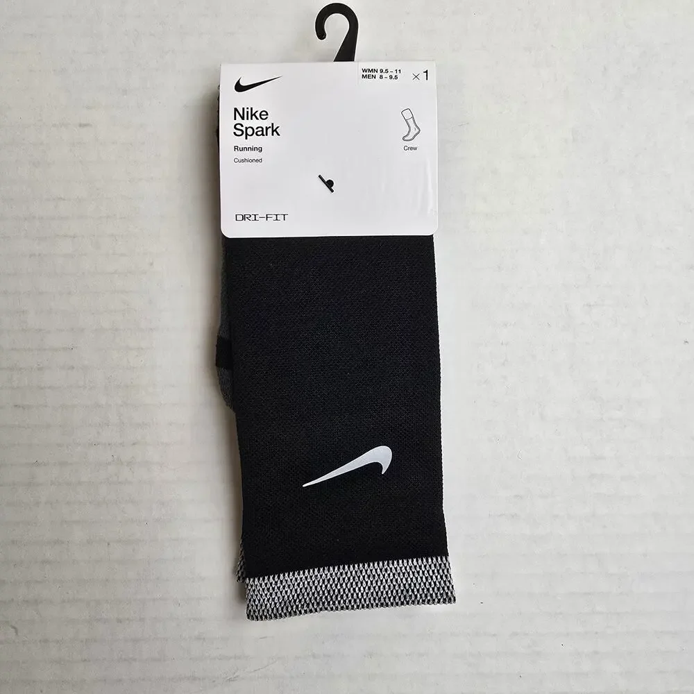 Nike Spark Running Crew Socks Size W9.5-11/M8-9.5 Black Cushioned Dri-Fit